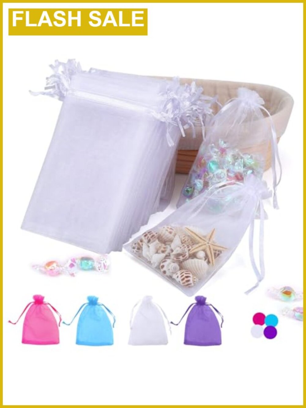 100 Pack 4x6 Organza Gift Bags with Drawstrings Party Favors